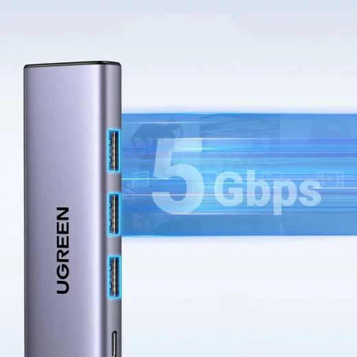 محول يو جرين CM511 5 في 1 USB-C، 3x USB-A 3.0، HDMI، USB-C PD، رمادي - يوجرين - Image 5